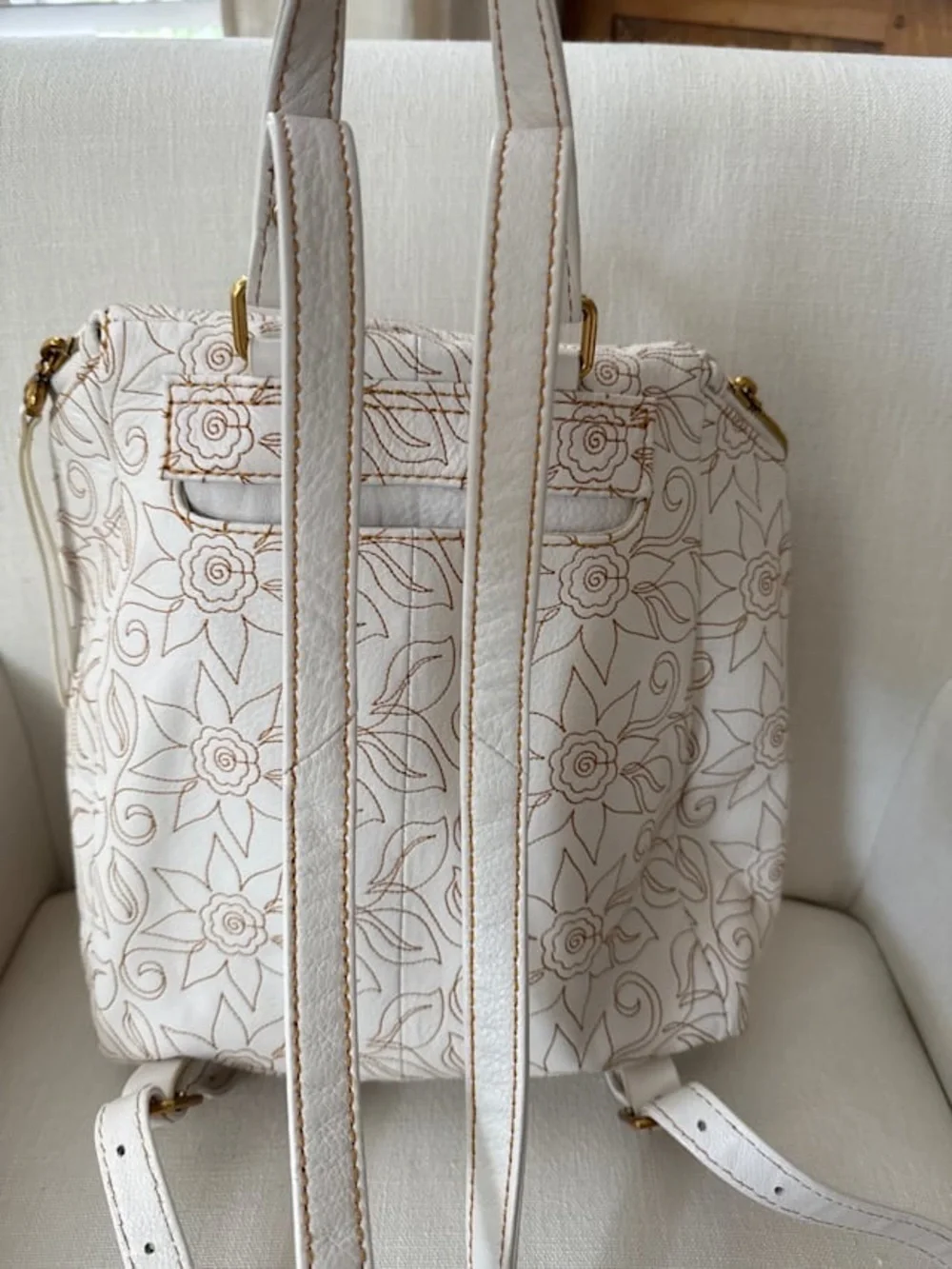 HOBO  River Cream Floral-Embroidered Backpack with Gold Accents